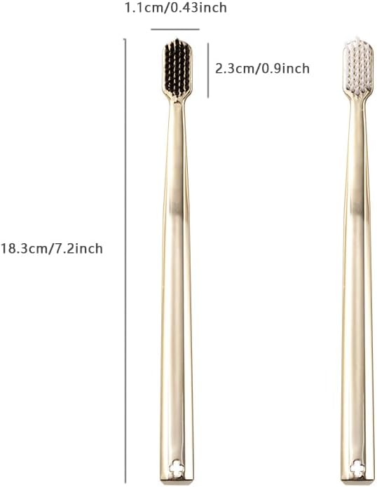 Luxury Gold-Plated Handle Toothbrush, Soft Bristles, Adult Size, 4-Pack