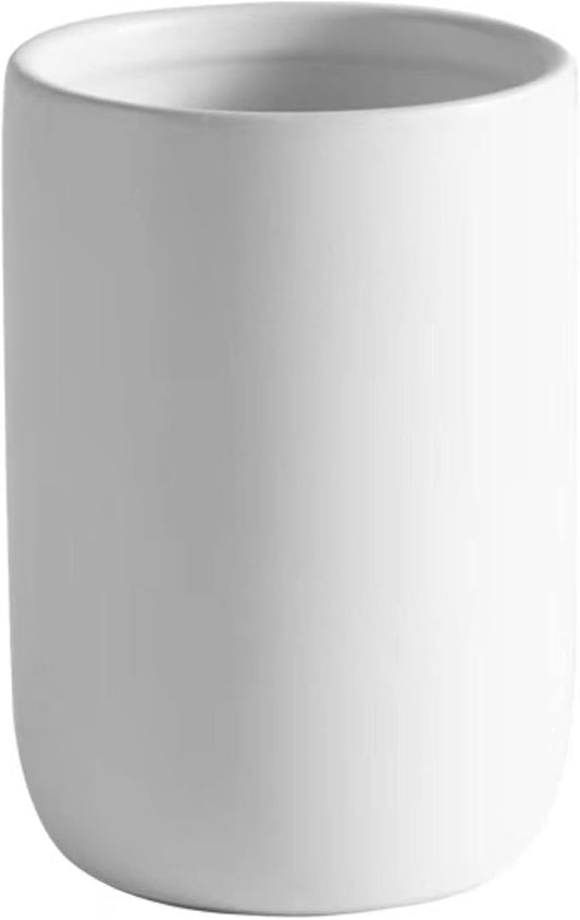 Ceramic Toothbrush Holders for Bathrooms, 8 oz Matte Tooth Brushing Dispenser, Small Tooth Brush Organizer for Vanity Countertop, Toothpaste Storage Stand, Tumbler Cup for Makeup Brushes-White