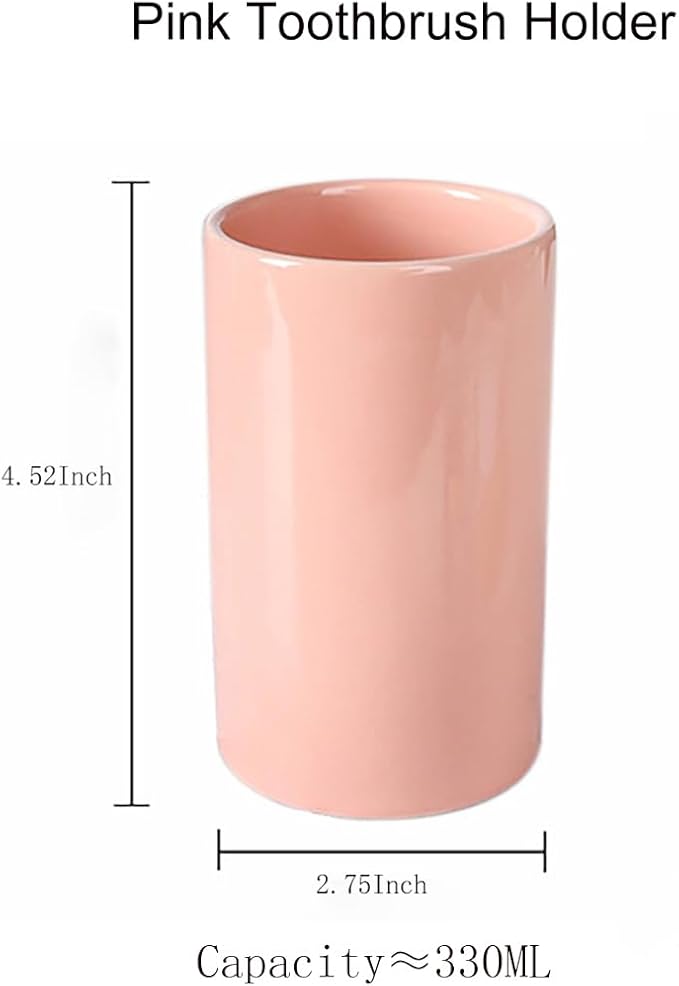 Pink Ceramic Toothbrush Holders, Bathroom Tumbler Cups,Toothbrush Cup, Bathroom Counter Organizer(300ml)