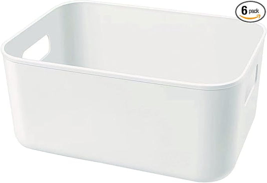Amyup Set Of 6 Plastic Storage Bins,Versatile Kitchen Pantry Organization and Storage,for Plastic Storage Container Under Bed,Under Sink Bathroom Organizer (White, 6 Pack Small