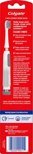Colgate 360 Power Charcoal Toothbrush Heads | Soft Bristles | Rubber Polisher | For 360 Battery Toothbrush | Pack of 12