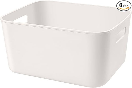 Amyup Set Of 6 Plastic Storage Bins,11×8.6×5.5" Versatile Kitchen Pantry Organization and Storage,for Plastic Storage Container Under Bed,Under Sink Bathroom Organizer (White,6 Pack Medium