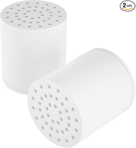 SR SUN RISE 20-Stages Shower Filter Replacement Cartridges - Universal Fit for Most Shower Head Filters, Reduces Chlorine & Chemicals, pH Balanced Water for Soft Skin & Healthy Hair（2-Pack）