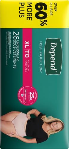 Depend Fresh Protection Adult Incontinence Underwear for Women (Formerly Depend Fit-Flex), Disposable, Maximum, Extra-Large, Blush, 26 Count, Packaging May Vary (Pack of 2)