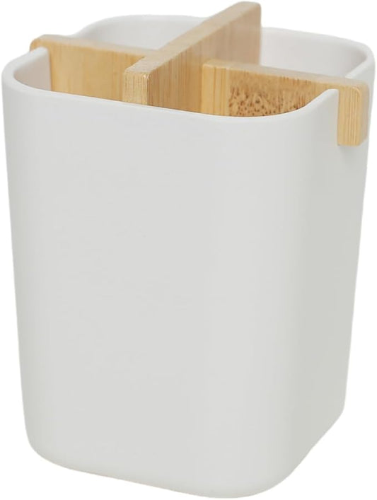 Bamboo Toothbrush Holder 4 Slots Toothpaste Toothbrush Holder for Bathroom Easy Cleaning Detachable (White)