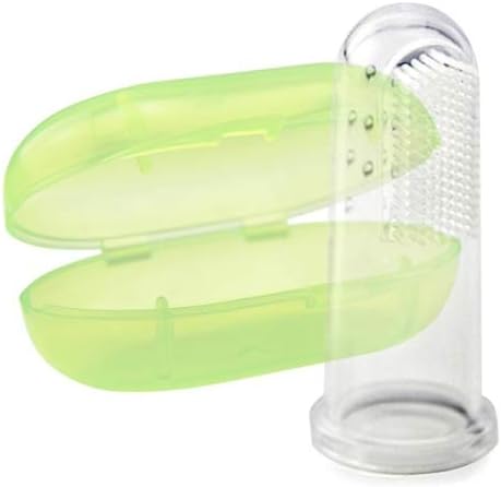 BEEBABY Silicon Finger Tooth Brush with Storage Case, Baby Soft Tooth Brush for Massaging, Cleaning Baby Teeth Gums: 3 Months (Green)