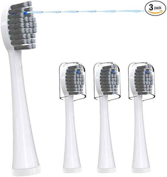 Replacement Brush Heads Compatible for 𝗪𝗮𝘁𝗲𝗿𝗽𝗶𝗸 𝐒𝐨𝐧𝐢𝐜-𝐅𝐮𝐬𝐢𝐨𝐧 2.0 Flossing Toothbrush (SF-01/ SF-02/ SF-03/ SF-04) with 3 Count Soft Bristles (White-Grey, Full Size)