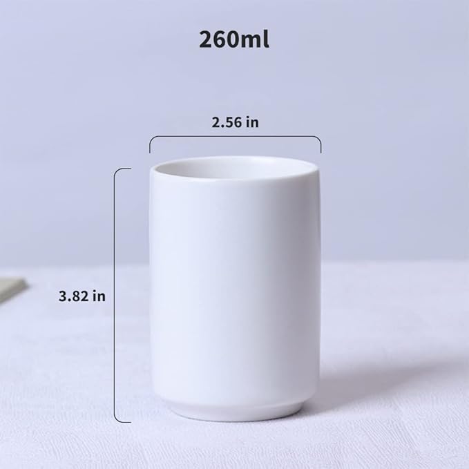 Ceramic Cup Toothbrush Holder, Makeup Brush Holder, Bathroom Organizer, Juice, Milk Cups, 2pcs (White & Black)