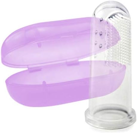 BEEBABY Silicon Finger Tooth Brush with Storage Case, Baby Soft Tooth Brush for Massaging, Cleaning Baby Teeth Gums: 3 Months (Violet)