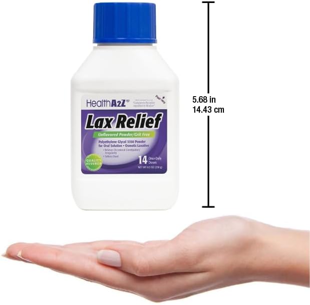HealthA2Z® Lax Relief | Unflavored Powder/Grit Free | 8.3 OZ (238 g) | Polyethlene Glycol 3350, 17G | Powder for Oral Solution | Osmotic Laxative | Constipational Relief | Softens Stool (8.3 OZ)