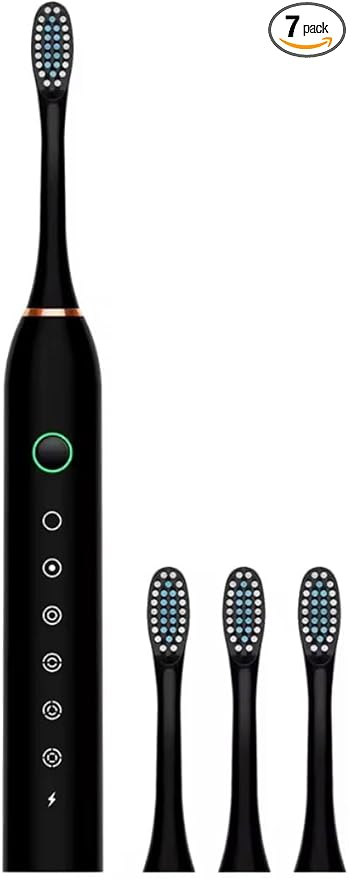 GajetNest Sonic Electric Toothbrush, 6 Modes, 42000 VPM, 6 Brush Heads, 15 Day Battery, Great for Travel, Powerful Toothbrush Black