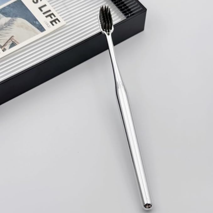 Premium Gold-Plated Toothbrush with Bamboo Charcoal Bristles, Soft Dental Care for Adults, Luxury Oral Hygiene (Set 2)