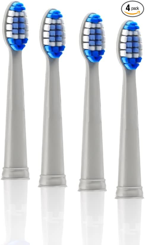 4-Pack Pop Sonic Replacement Electronic Toothbrush Heads, Compatible with Go Sonic, USB, Pro Sonic Toothbrushes w/Soft Dupont Tynex Nylon Bristles