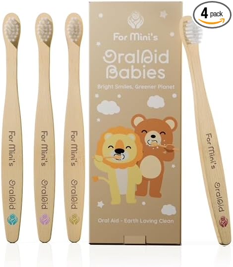 Oral Aid Bamboo Toothbrushes for Baby, Bamboo Handle, Eco-Friendly Baby Bamboo Toothbrush Set, Soft Bristle, Biodegradable Packaging, 4 Pack