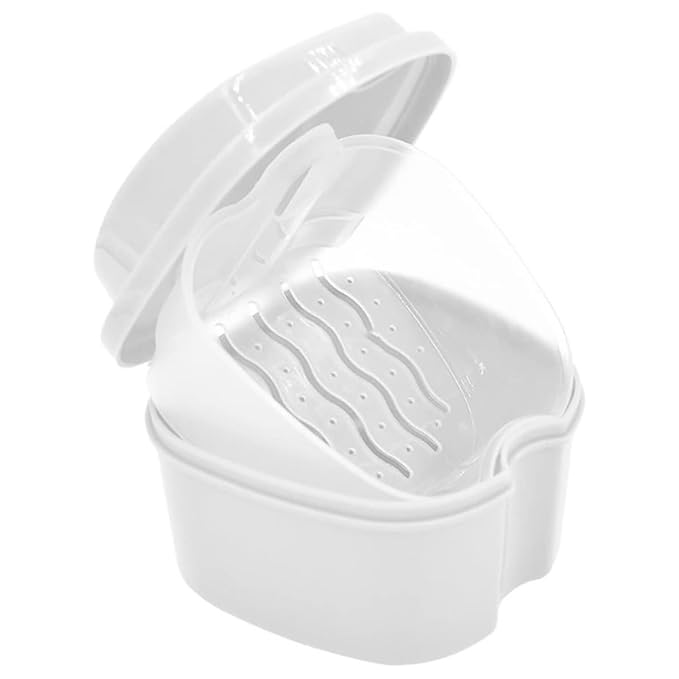 1PC Strong Denture Box With Simple Retrieval Tab Denture Bath Case False Teeth Storage Premium Mouth Guard Box Perfect To Safe Guard Dentures And Valuables(White)