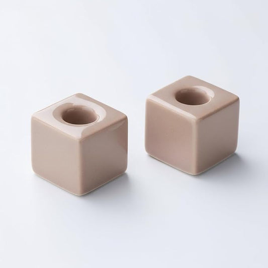 AirMoon Mini Square Ceramic Toothbrush Holder for Bathroom - Brown Small Countertop Organizer, Easy Clean Toothbrush Stand, Suit for Electric Toothbrush Head, Pens & Coffee Spoon, Pack of 2