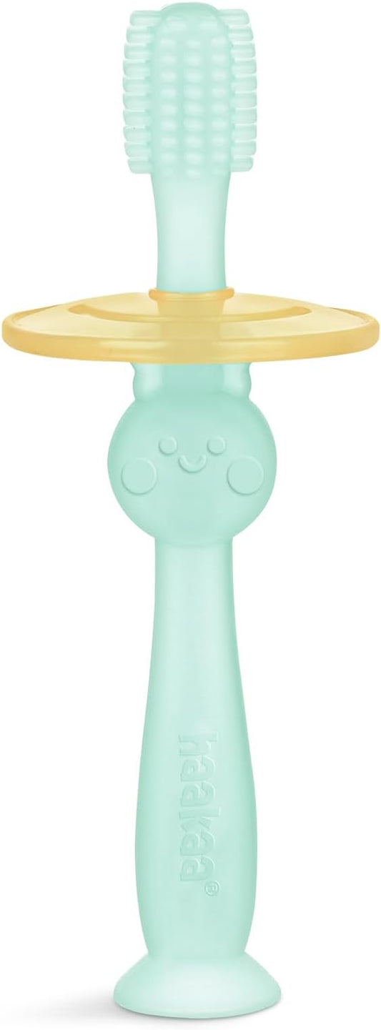 Haakaa 360 Food Grade Silicone Baby Toothbrush - 6M+ With Shield & Base Design, 1pc (Blue)