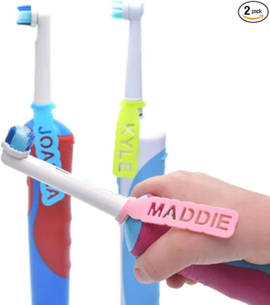 Personalized Labels for Toothbrush. Custom Toothbrush Name Tags. Identifier and Organizer Accessories for Bathroom Storage & Decor. Set of 2 Silicone Markers - Different Names and Colors