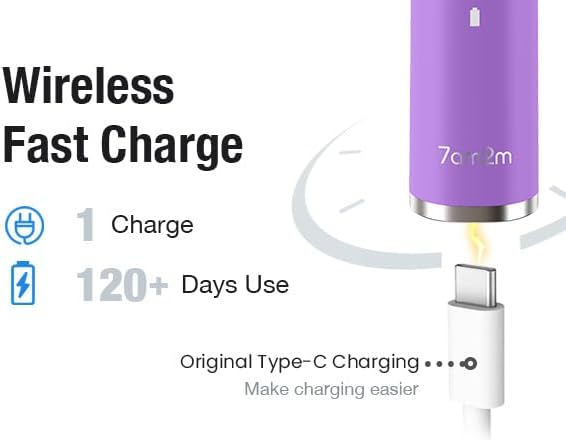 7AM2M Ultrasonic Electric Toothbrush with 6 Brush Heads for Adults&Kids, Type C Charging, One Charge for 120 Days, 5 Modes&40000VPM Powered Toothbrush, 2 Minutes Built in Smart Timer (Purple)