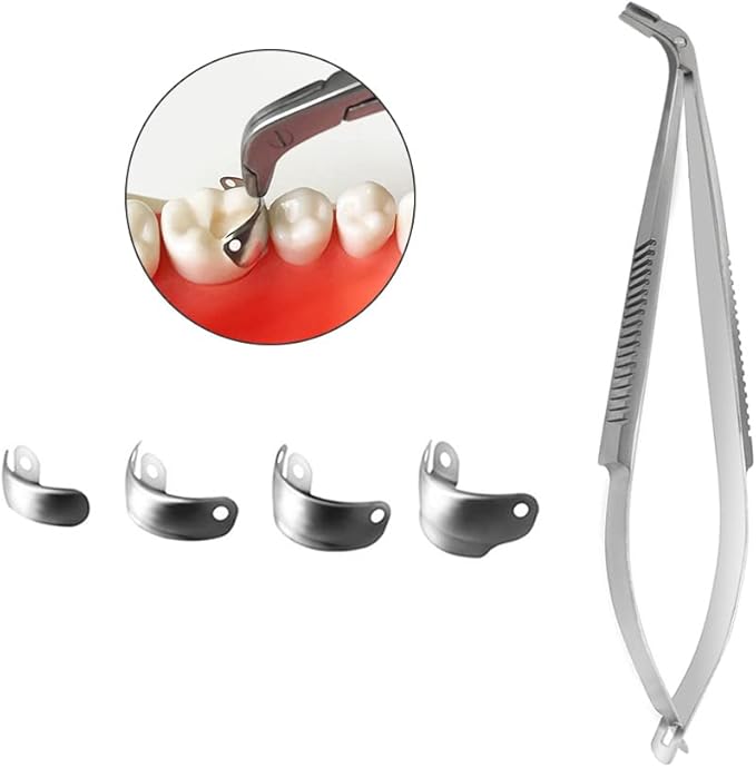 Dental Matrix Tweezers Forceps, Sectional Matrix Bands Placing Pliers with Separator for Dentistry Material-Silver