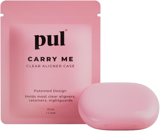 PUL Clear Aligner & Retainer Case – for Invisalign, Partial Dentures, Mouth & Night Guards, PUL Removal Tool, Dental Removables – Plastic Holder w/Secure Magnet Closure, Sleek & Slim Design – Pink