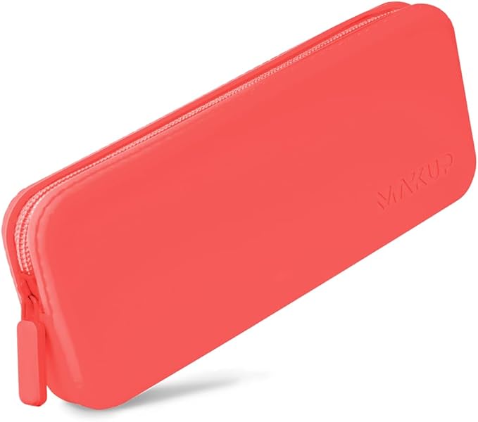 MAKUP Silicone Makeup Bag, Makeup Brush Holder with Zipper for Organizing Cosmetics, Makeup Brushes, Tools and Pencils, Washable Makeup Brush Holder Pouch for Travel (Watermelon Sugar)