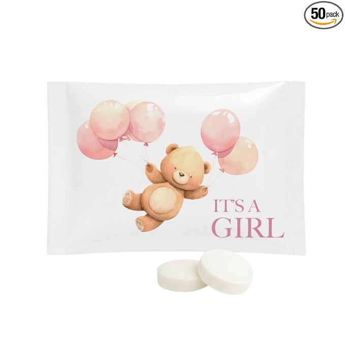 SIMPLY Peppermint "It's a Girl!", Individually Wrapped Breath Mints in Bulk, 50 Packets (2 per Packet), | Gender Reveal, Baby Shower, Party Favors
