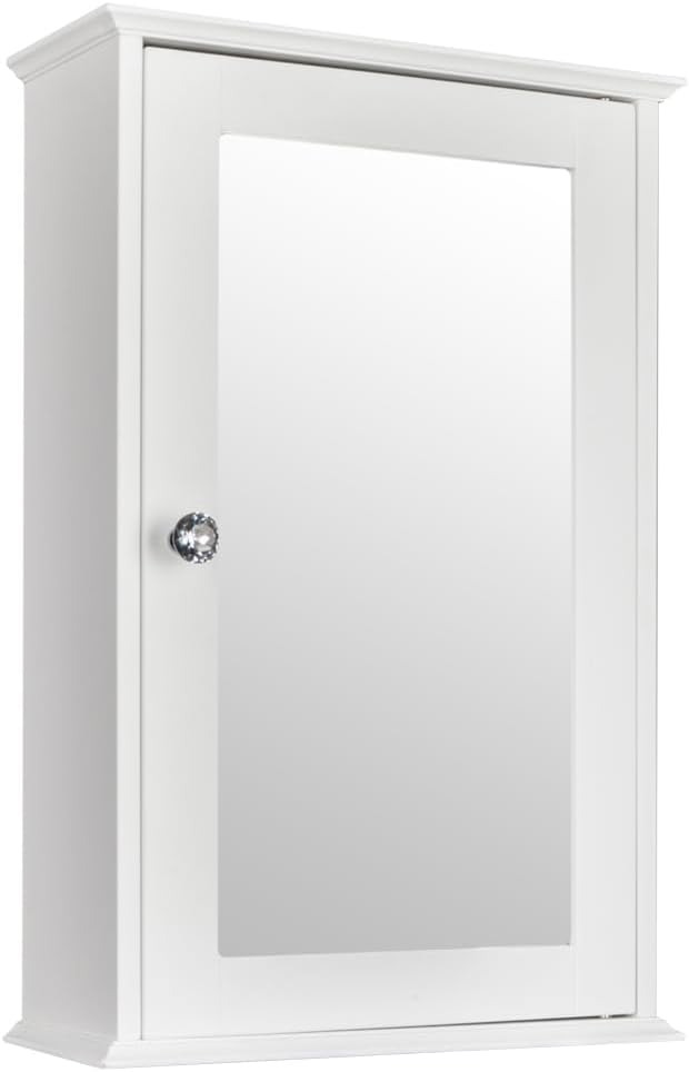 Bonnlo Bathroom Cabinet Wall Mount Mirrored Medicine Cabinet Storage Organizer with Single Door and 2 Adjustable Shelves White