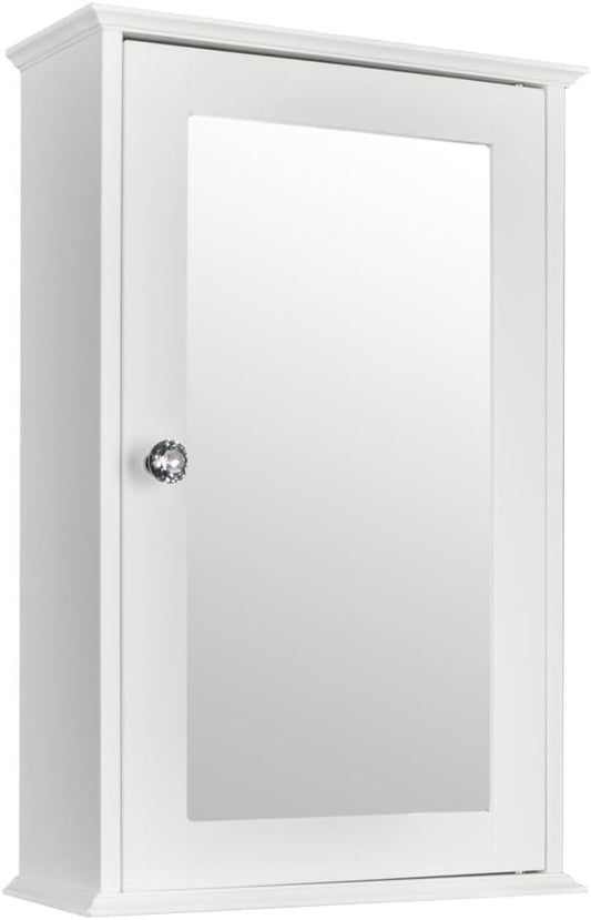 Bonnlo Bathroom Cabinet Wall Mount Mirrored Medicine Cabinet Storage Organizer with Single Door and 2 Adjustable Shelves White
