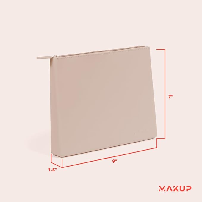 MAKUP Silicone Makeup Bag with Zipper, Washable Bag for Travel, Perfect for Organizing Cosmetics, Brushes, Tools and Toiletries (Nudist)