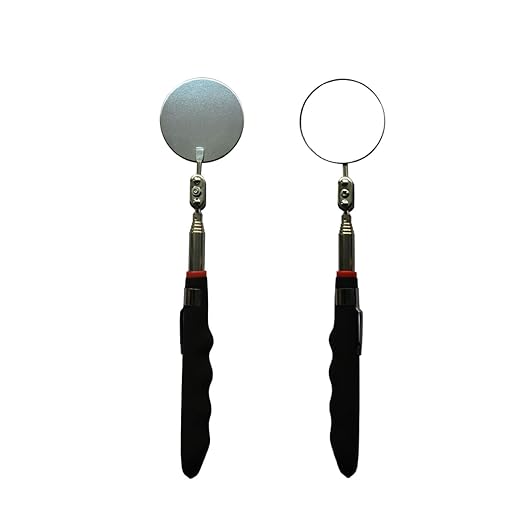 Telescoping Inspection Circular Mirror with 2 LED Light and Mirror on a Stick and Extendable Mechanic Tool for Automotive,50mm Circular Mirror 360 Swivel for Extra Viewing