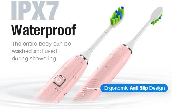 7AM2M Ultrasonic Electric Toothbrush with 6 Brush Heads for Adults&Kids, Type C Charging, One Charge for 120 Days, 5 Modes&40000VPM Powered Toothbrush, 4 Minutes Built in Smart Timer (Pink)