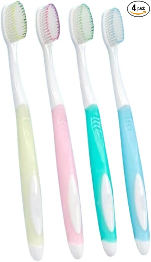 Soft-bristled Toothbrush‌ (Regular Size Head) with Box,Designed with Cone-Shaped bristles for periodontal Disease,Suitable for Sensitive Teeth and Gum Recession【Colors Vary, 4 Count】
