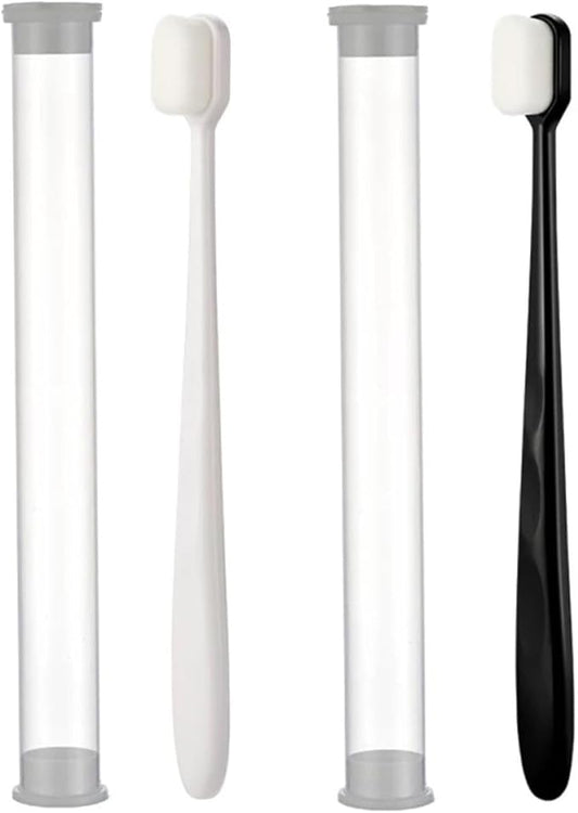HAPINARY 4PCS Ultra Soft Micro Nano Bristle Toothbrush for Adults Portable Oral Cleaning Brush with Flat Wave Heads Black White for Travel and Home Use