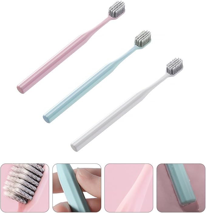 3pcs Soft-Bristle Toothbrushes for Adults Ultra-fine Bristles for Sensitive Gums Ergonomic Handle Eco-Friendly Manual Teeth Cleaning Brushes