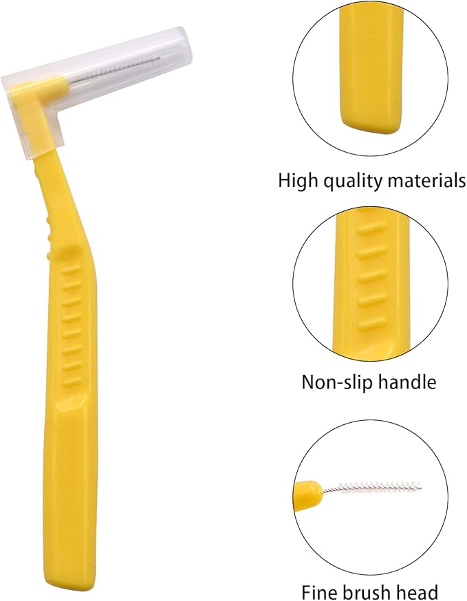 Angzhili 25 Pcs Interdental Angle Brushes,Reusable Dental Cleaners,Oral Dental Hygiene Brush,Dental Toothpick Floss for Braces,Tooth Cleaning Tool (Yellow)