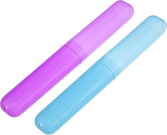 VOCOSTE 2 Pcs Toothbrush Travel Case, Plastic, Lightweight, Purple Blue, 7.48"x1.06"