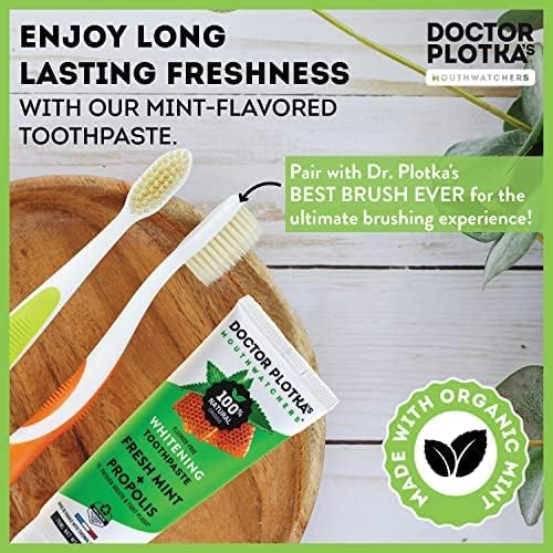 MOUTHWATCHERS Whitening Fluoride Free Naturally Sourced Toothpaste, 3 oz Tube, for Sensitive Teeth and Gums, Organic, SLS Free, Fresh Organic Mint and Propolis, by Dr. Plotka's