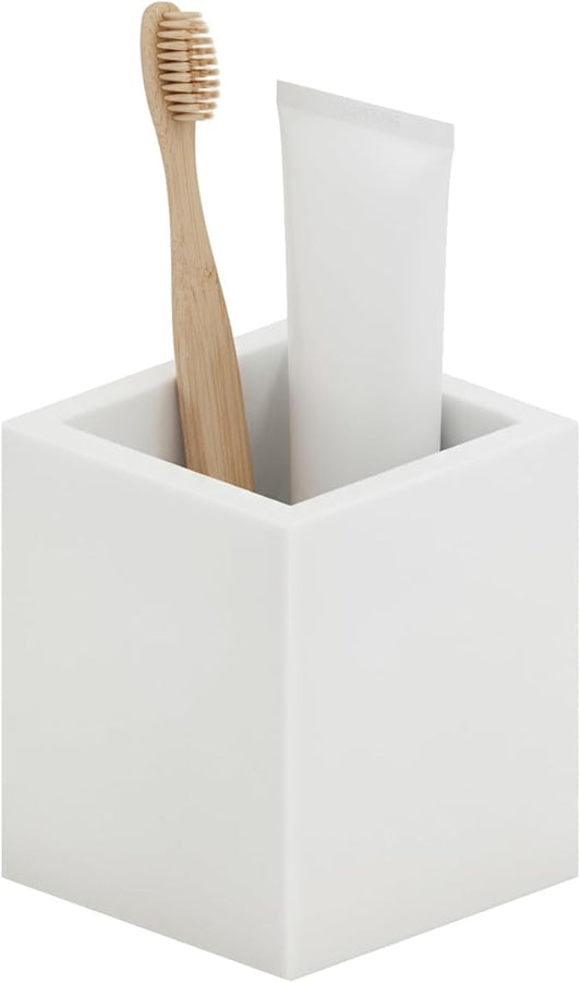 Marble Toothbrush Holder – 4.1" Genuine Stone Bathroom Cup for Makeup Brushes, Pens & Utensils | Natural Marble Organizer for Vanity, Countertop & Home Décor (White Jade)
