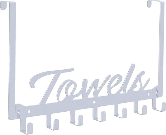 Over The Door Hooks, Towel Rack for Bathroom Towel Holder for Hanging Heavy Duty, Over Door Towel Hanger with 7 Coat Hooks for Bedroom Bathroom Kitchen Towels, Silver