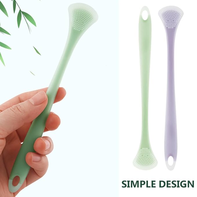 2Pcs Silicone Tongue Scraper for Adults and Dual-Sided Tongue Coating Cleaner Portable Oral Care Tool for Breath Freshening and