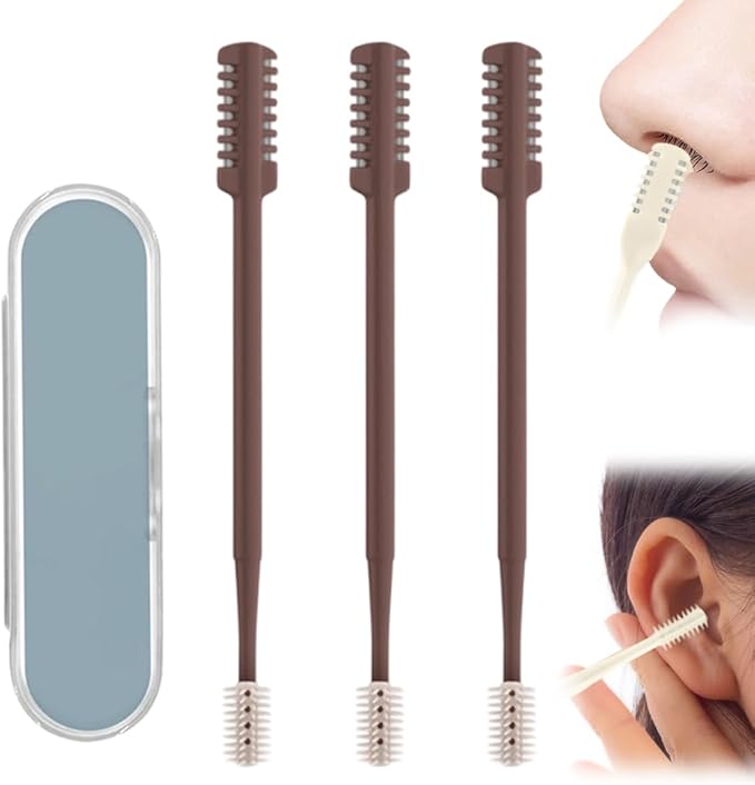 Nasal Hair Cutter, 2026 Upgraded Double Sided Portable Nose Hair Trimmer for Women Men, Travel Essentials Washable Nose Hair Remover Grooming Tool (Coffee, 3 Pcs)
