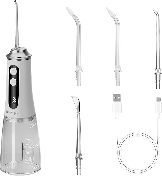 300ml Large Capacity Home Oral Irrigator 9 Modes Water Flosser with Adjustable Pressure for Gum Care/Breath Remover/Dentures (White)
