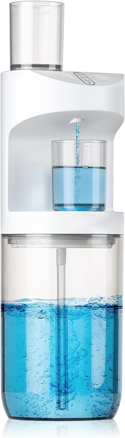 Automatic Mouthwash Dispenser, 19.35oz Touchless Electric Wall-Mounted & Countertop, Rechargeable Mouth Wash Dispensers for Bathroom with Magnetic Cups for Kids & Adults, White