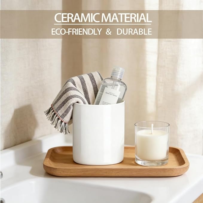 Ceramic Toothbrush Holder, Bathroom Toothbrush and Toothpaste Organizer, Suitable for Electric Toothbrushes, Dental Floss, and Razors - (H 6.3'' *W 5.3'')