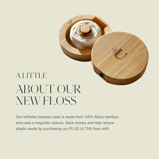 Plus Ultra Mint Nylon Dental Floss with Reusable Bamboo Case | Made with Recycled Nylon and Vegan Wax | Zero Plastic | 32 Yards (Pack of 1)