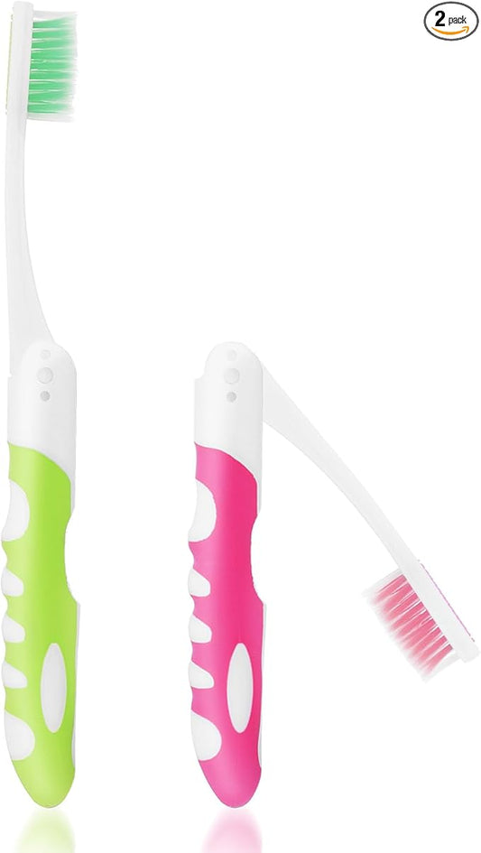 Ouligay 2Pcs Folding Portable Soft Toothbrushes - Small, Foldable Travel Toothbrush for Camping & Hiking