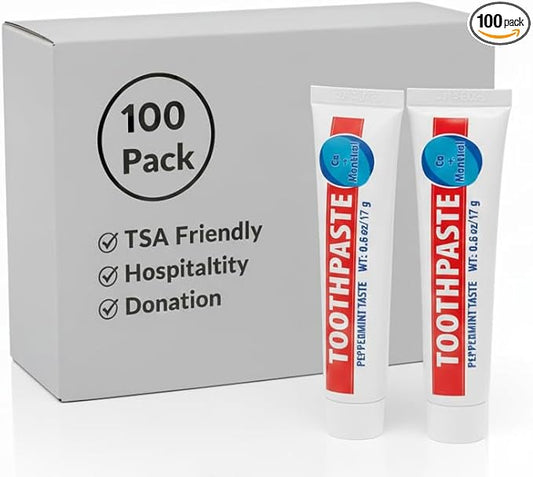 100 Pack .60 oz Peppermint Travel Size Toothpaste - Hospitality, Hotel, Travel, Donation, Homeless, Charity (100 Tubes .60 Ounce Each)