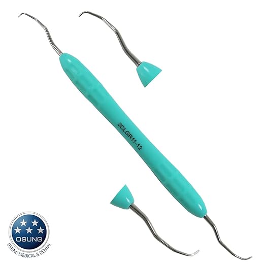 Osung 2CGR1-2 Gracey Dental Curette, Dental Curette Handle, Standard Curette, Autoclavable Silicone Instrument Handle, GR 11-12, Euro Style