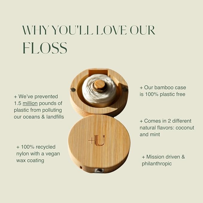 Plus Ultra Coconut Nylon Dental Floss with Reusable Bamboo Case | Made with Recycled Nylon and Vegan Wax | Zero Plastic | 32 Yards (Pack of 1)